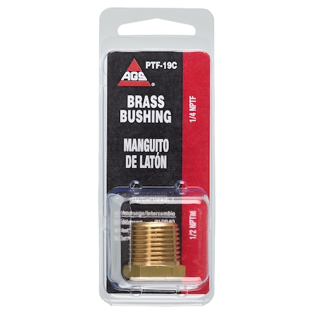 Ags Brass Bushing, Male (1/2-14 NPT), Female (1/4-18 NPT), 1/card PTF-19C